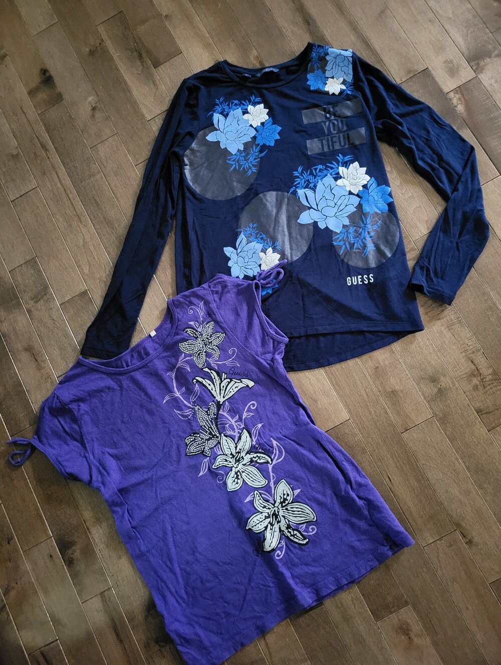 Guess Girls' Navy Blue Floral Long-Sleeve Top & Purple Floral Short-Sleeve Tee